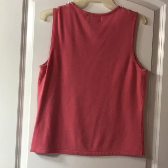Pink knit tank with pearl bead trim, PL - Picture 3 of 4